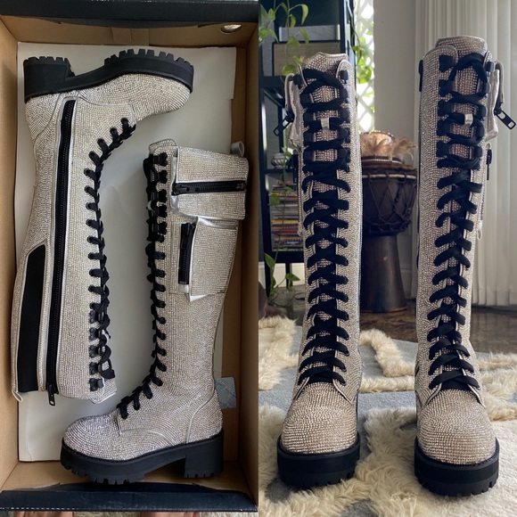 ClubExx Icy Bling Brigade Pocket Combat Boots - Burning Man Perfection - Picture 3 of 4